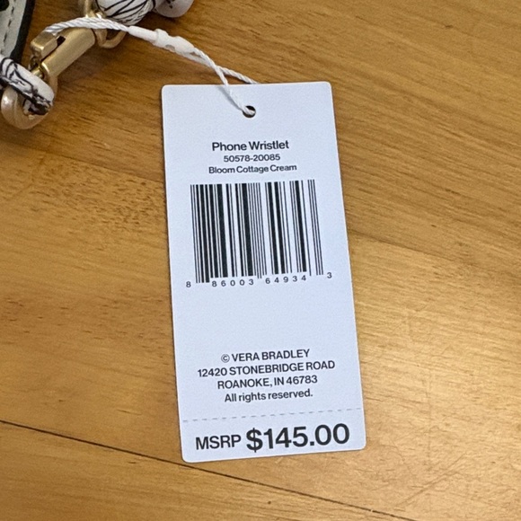 NEW Vera Bradley Black & White Leather Phone Wristlet Wallet Bloom Cottage Cream - Picture 4 of 14